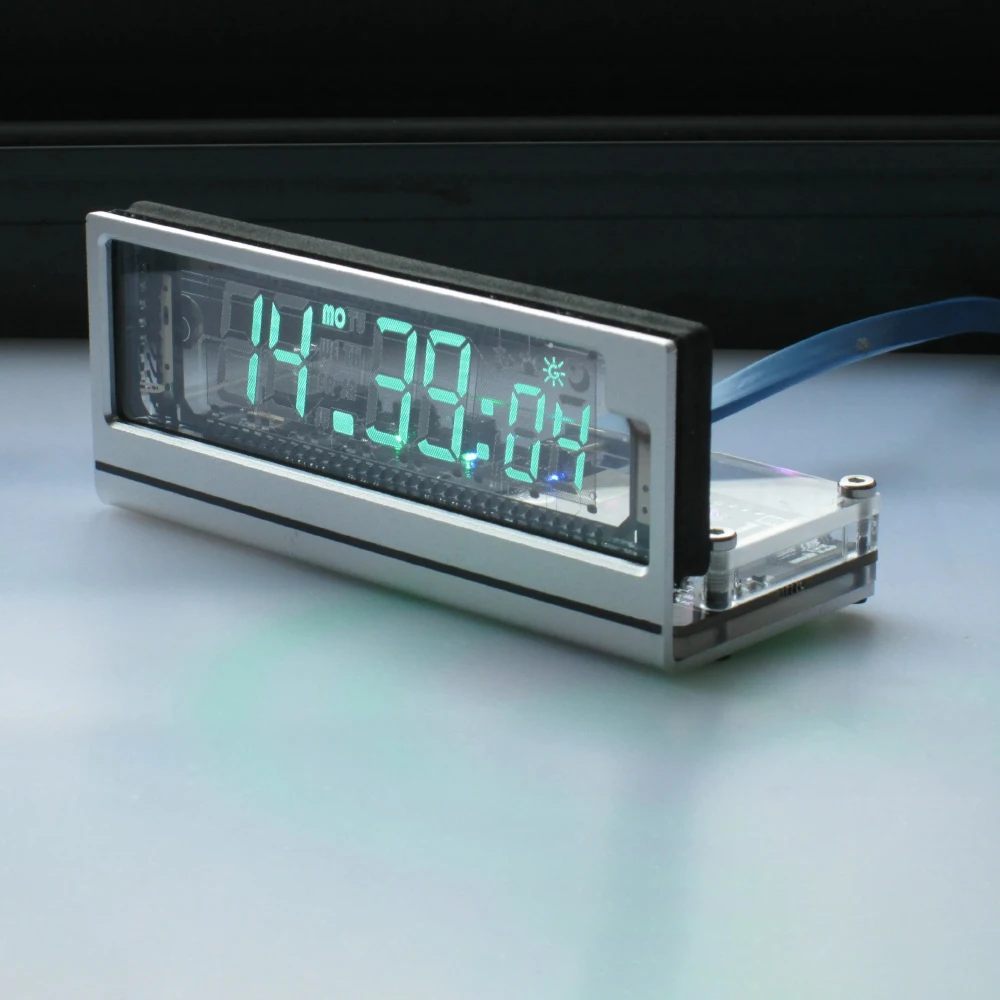 VFD Clock Vacuum Fluorescent Display Alarm Timer Wireless Network Time Sync RGB Ambient Light USB Powered Frosted Aluminum