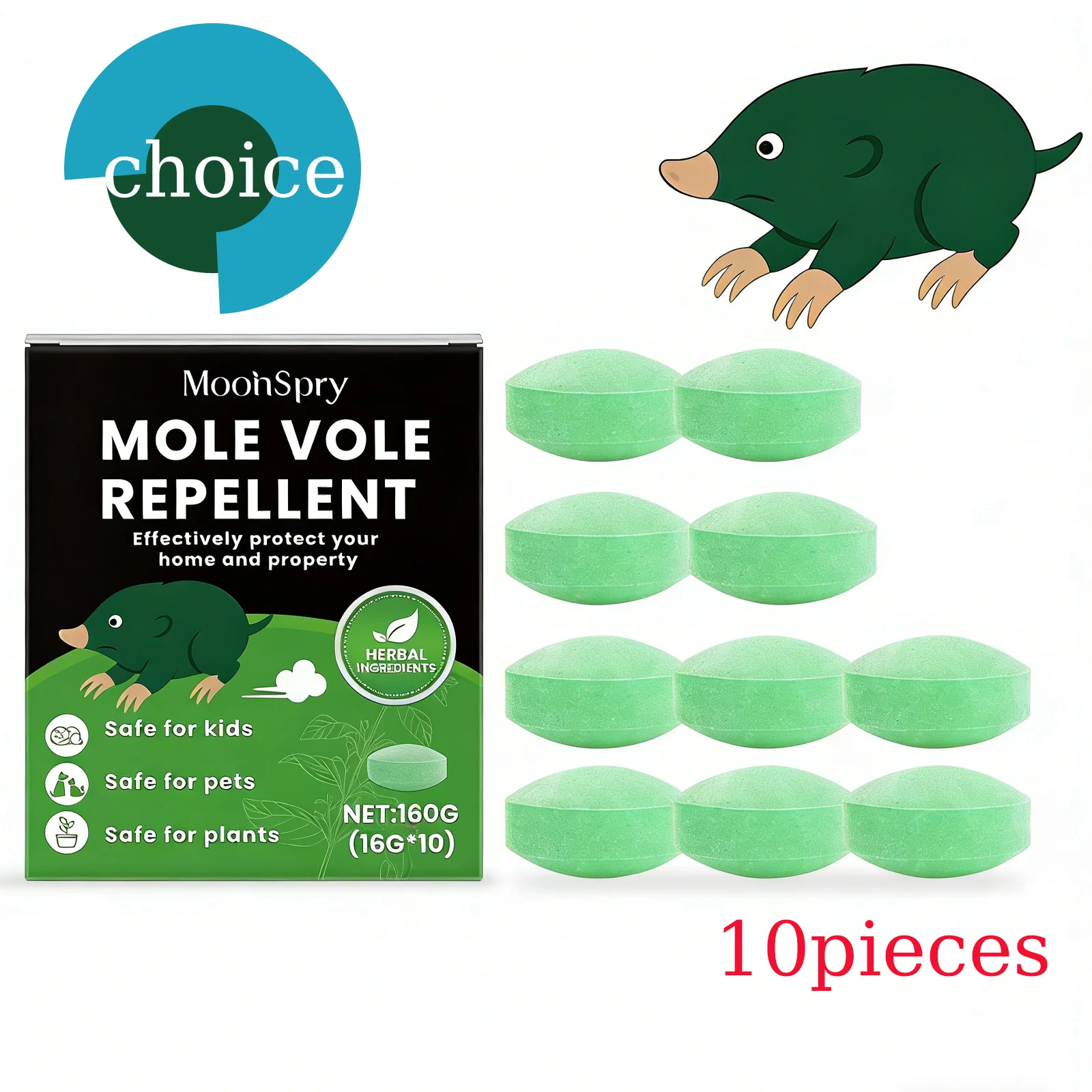 

MoonSpry, 10 шт., таблетки от кротов для наружного двора, репеллентные таблетки без запаха, без помех, бесплатная доставка