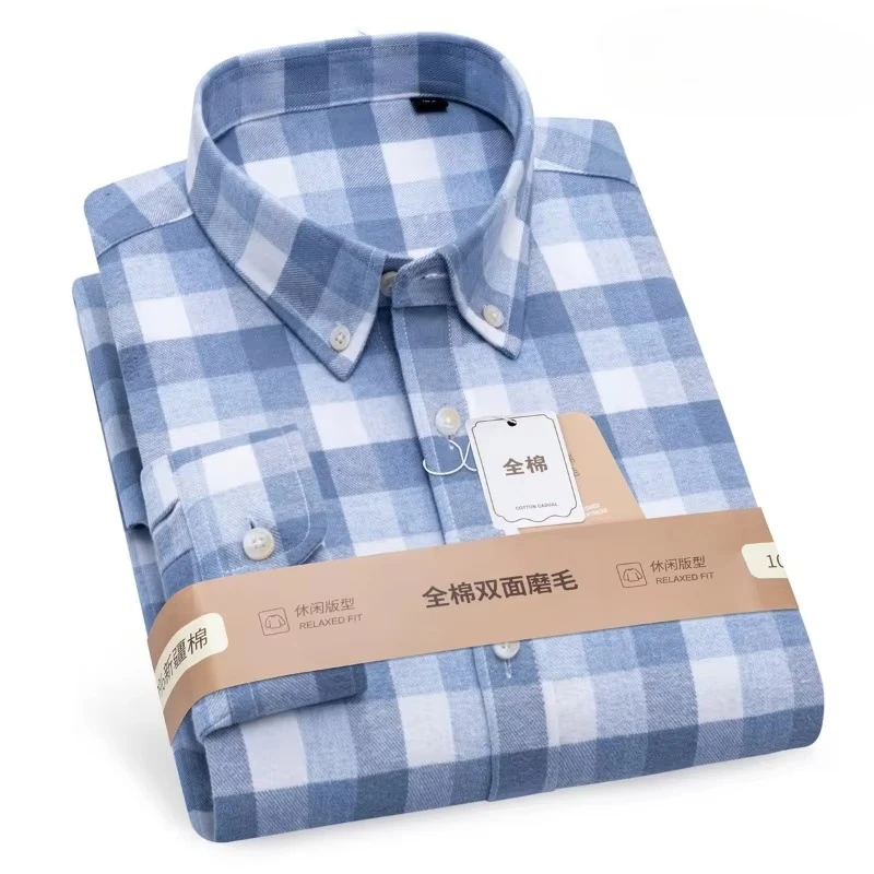 Classic Plaid 100% Cotton Men's Flannel Shirt Plaid Casual Long Sleece Multi-Color High Quality Autumn Winter Shirts Big Size