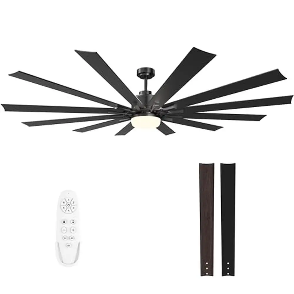 72" Large Ceiling Fan with Lights Remote Outdoor Indoor 12 Blades Air Volume DC Motor 3CCT Reversible Blade Memory Timer LED