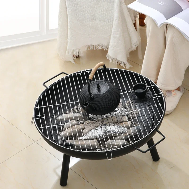 Portable Fire Wood Stove Heater Brazier Bowl Cast Iron Firepit Fireplace Outdoor Heating Barbecue Picnic BBQ Cook Grill Firepit