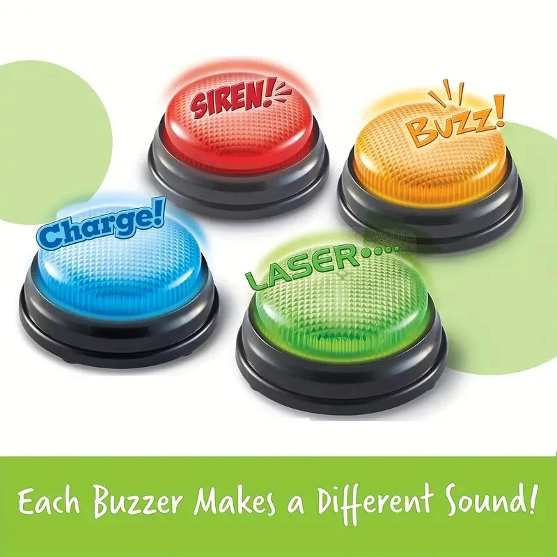 Educacional Resposta Buzzer Set para Crianças, campainhas coloridas interativas, Aprendizagem e Família Jogo Noites, 4 PCs