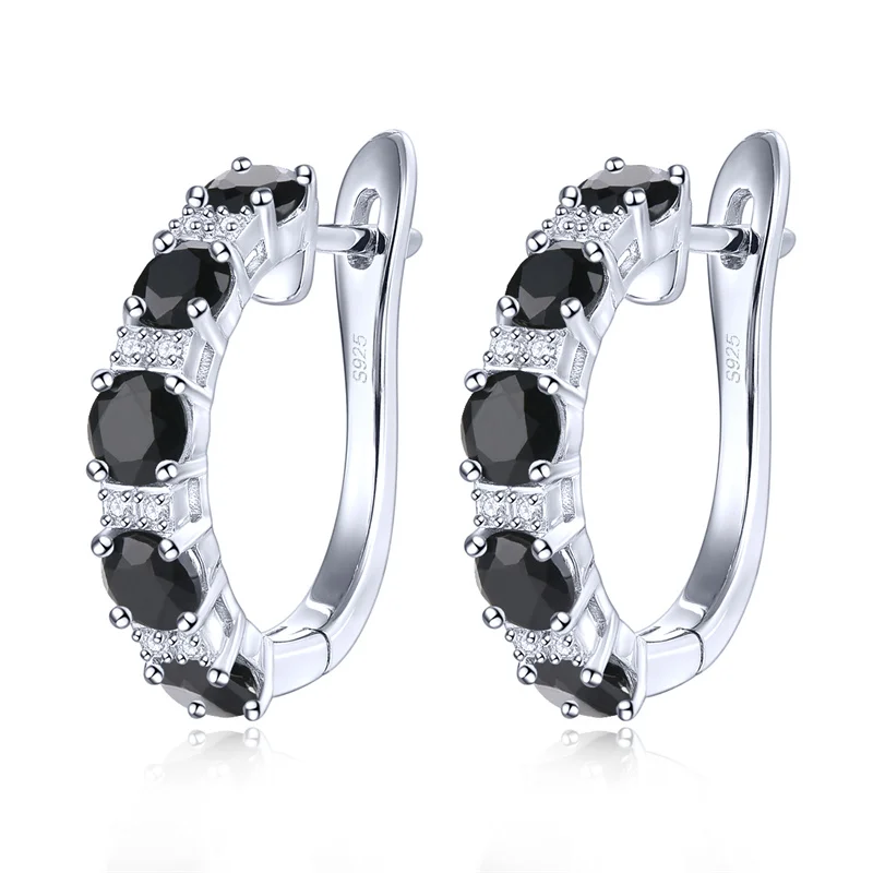 

Genuine 3 Carats Solid Sterling Silver 925 Clip Earring Natural Black Spinel Silver Earrings for Women Girl Birthday Wedding