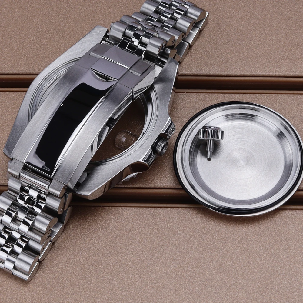 Silver 40MM Watch Case Sapphire Glass For SUB NH35 NH36 GMT NH34 ETA2824 Miyota 8215 Movt Slide Buckle Jubilee Strap 120 Clicks