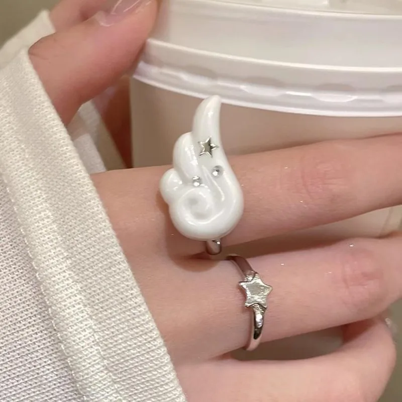 Star Moon Wing Adjustable Ring Dainty Celestial Jewelry Alloy Gold Plated Stackable for Women Korean Style Gift for Her Birthday
