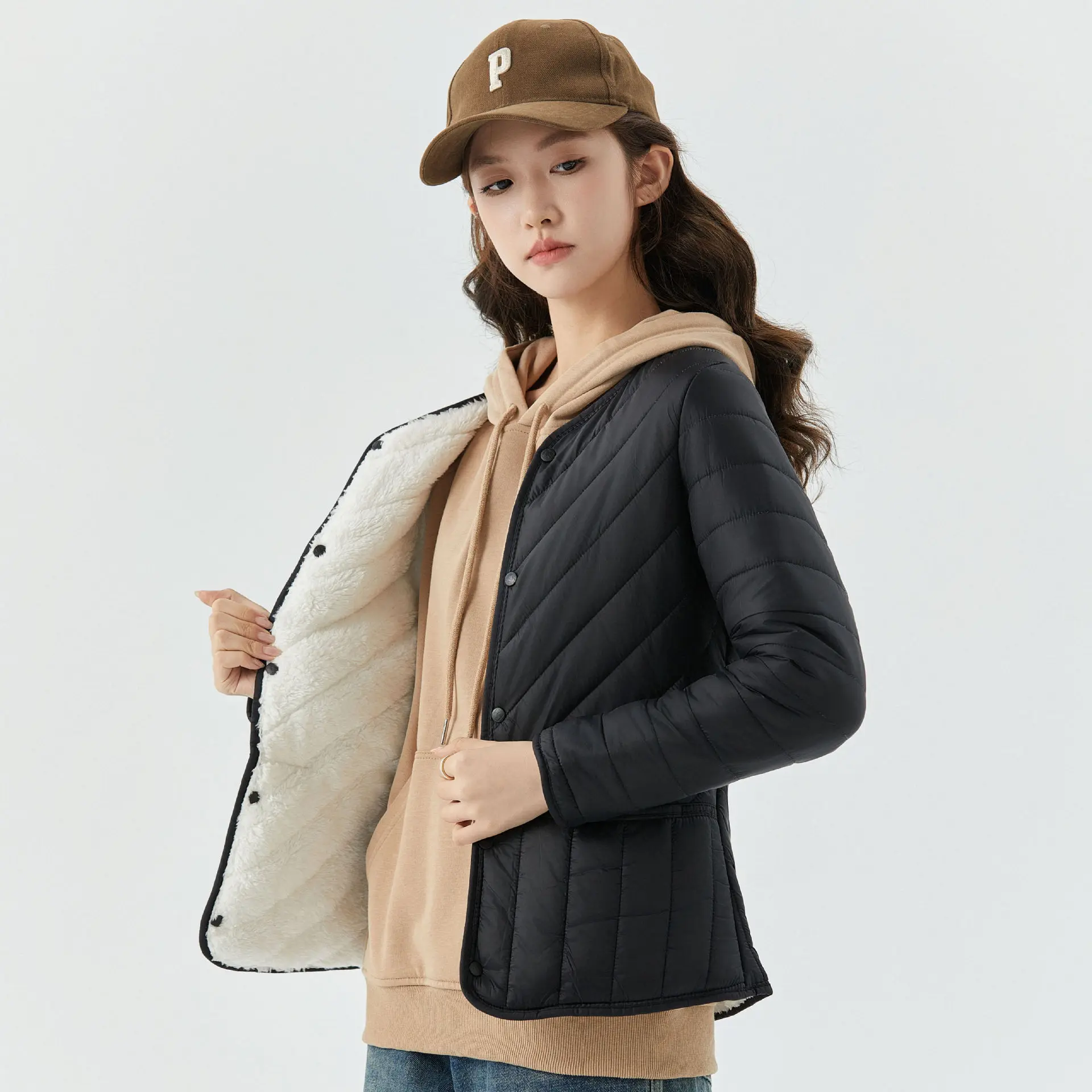 Nueva moda mujer Color sólido Simple básico Casual moda forro polar abrigos acolchados de un solo pecho ropa femenina Parkas Tops