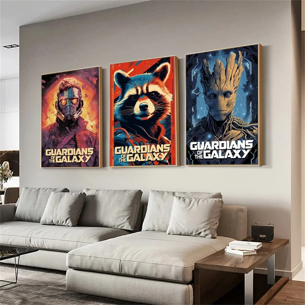 MINISO Guardians of the Galaxy Canvas Poster Rocket Raccoon Starlord Groot Print  Marvel Wall Art For Office Bedroom Decor