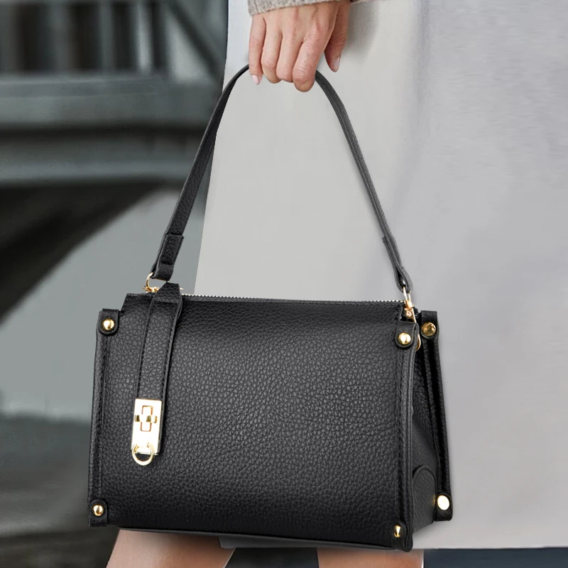 

New Fashion Women Litchi Grain Leather Crossbody Bag, Small Satchel Purse with Gold Lock, Adjustable Strap for Daily & Work Use