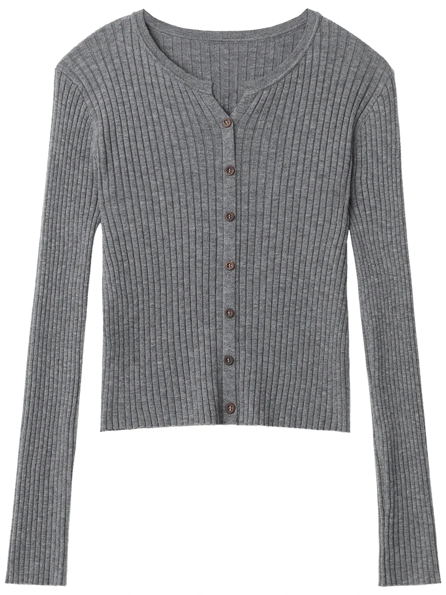 CHIC VEN 패션 여성 가디건 솔리드 슬림 뉴 브이넥 핏 스트라이프 니트 스웨터 콘트라스트 언더셔츠 봄 가을 2025