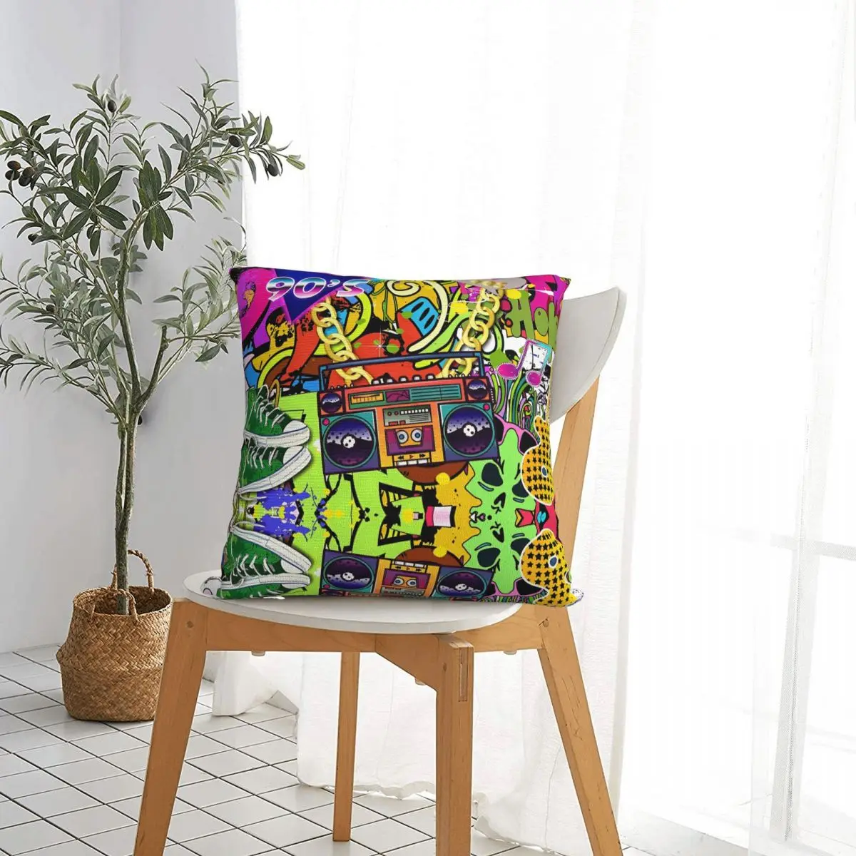 Retro 80 90s Pillowcase Polyester Cushion Cover Decorative Graffiti Music Throw Pillow Case Cover Home Wholesale 18'