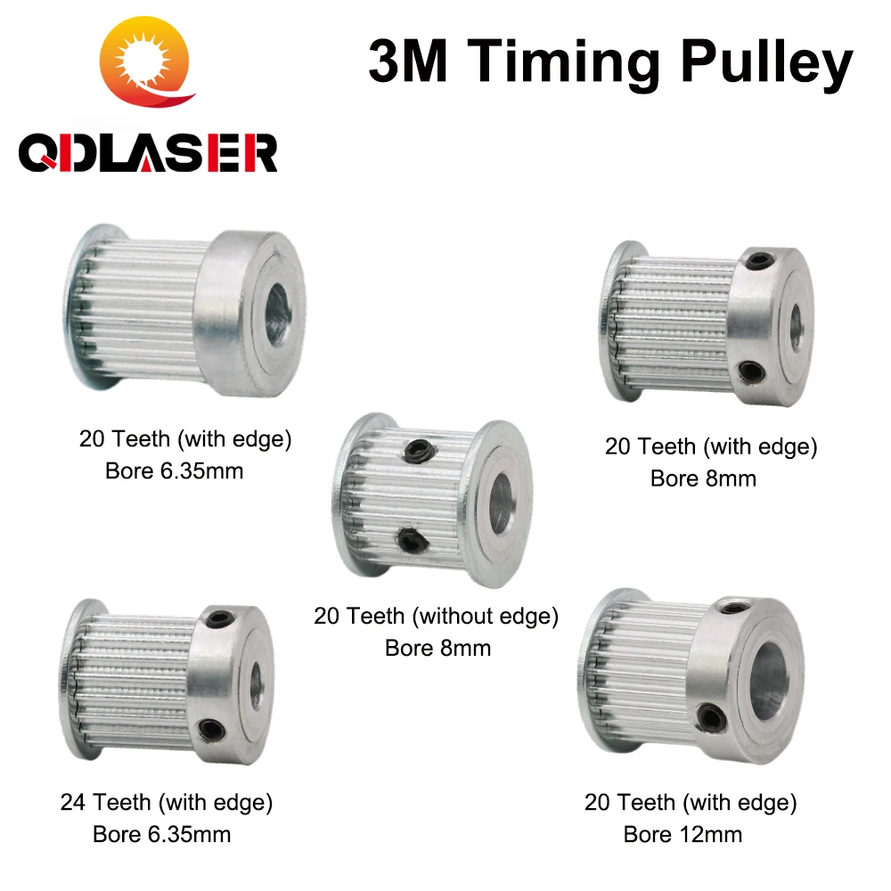 

QDLASER CO2 Laser Metal Parts Synchronous HTD 3M Gear Pulley 20/24Teeth 6.35/8/12mm for DIY CO2 Laser Engraving Cutting Machine