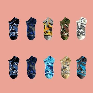 5/10 Pairs Men's Pure Cotton Socks Camouflage Cotton Short Tube Socks Summer Thin Sweat-absorbent And Deodorant Boat Socks