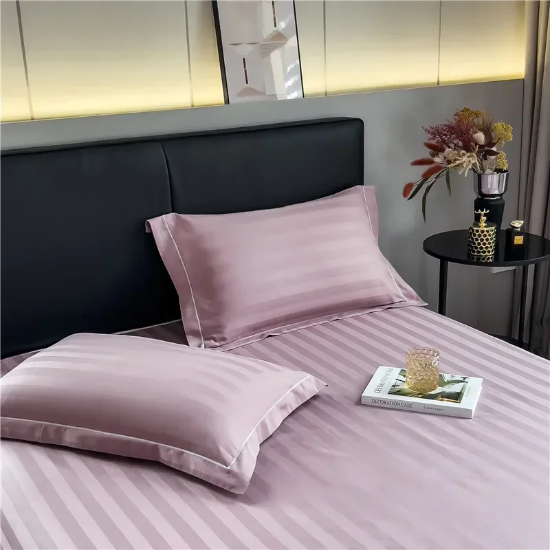 60s Long staple cotton bed linen Double bed sheets satin stripe bedsheets mattress covers jacquard flat sheet double bed sheet