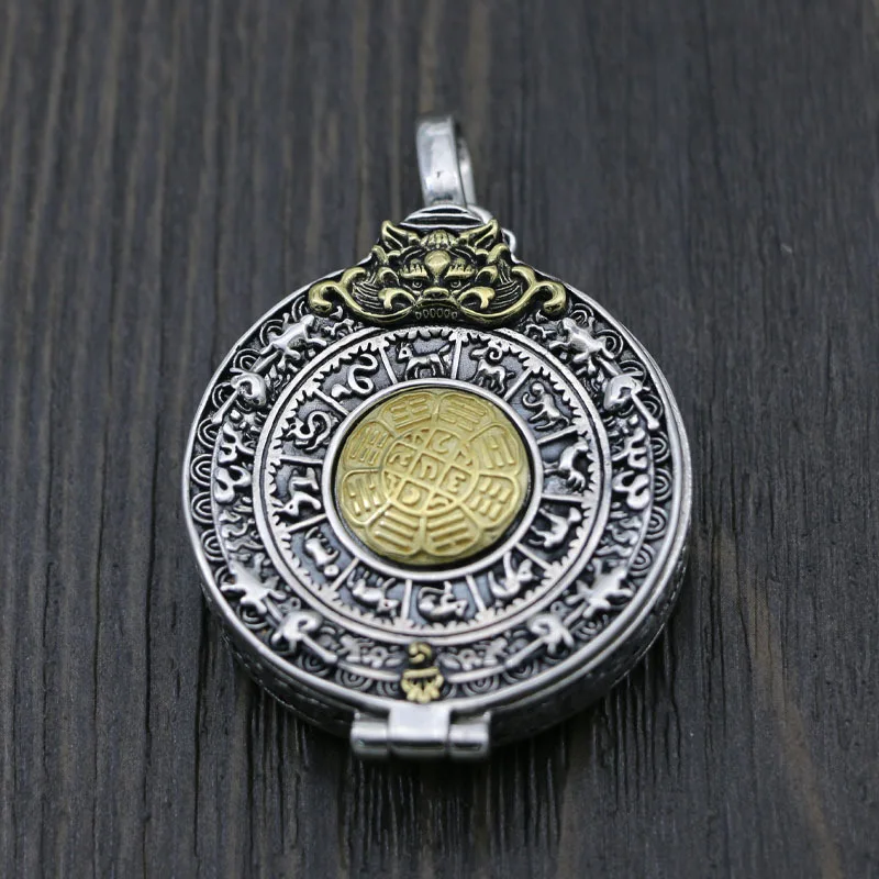 

S925 sterling silver Thai silver vintage twelve zodiac Pixiu pendant with openable Gawu box for men and women's retro pendant