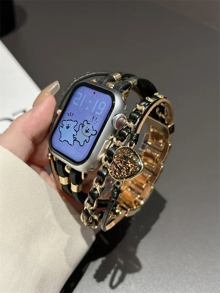 Collegamento braccialetto in pelle metallo Nice Love per cinturino Apple Watch serie S11/10/8/7/6/3/4/5/9 40mm 41mm 38mm 42mm 44mm 45mm 46mm cinturino