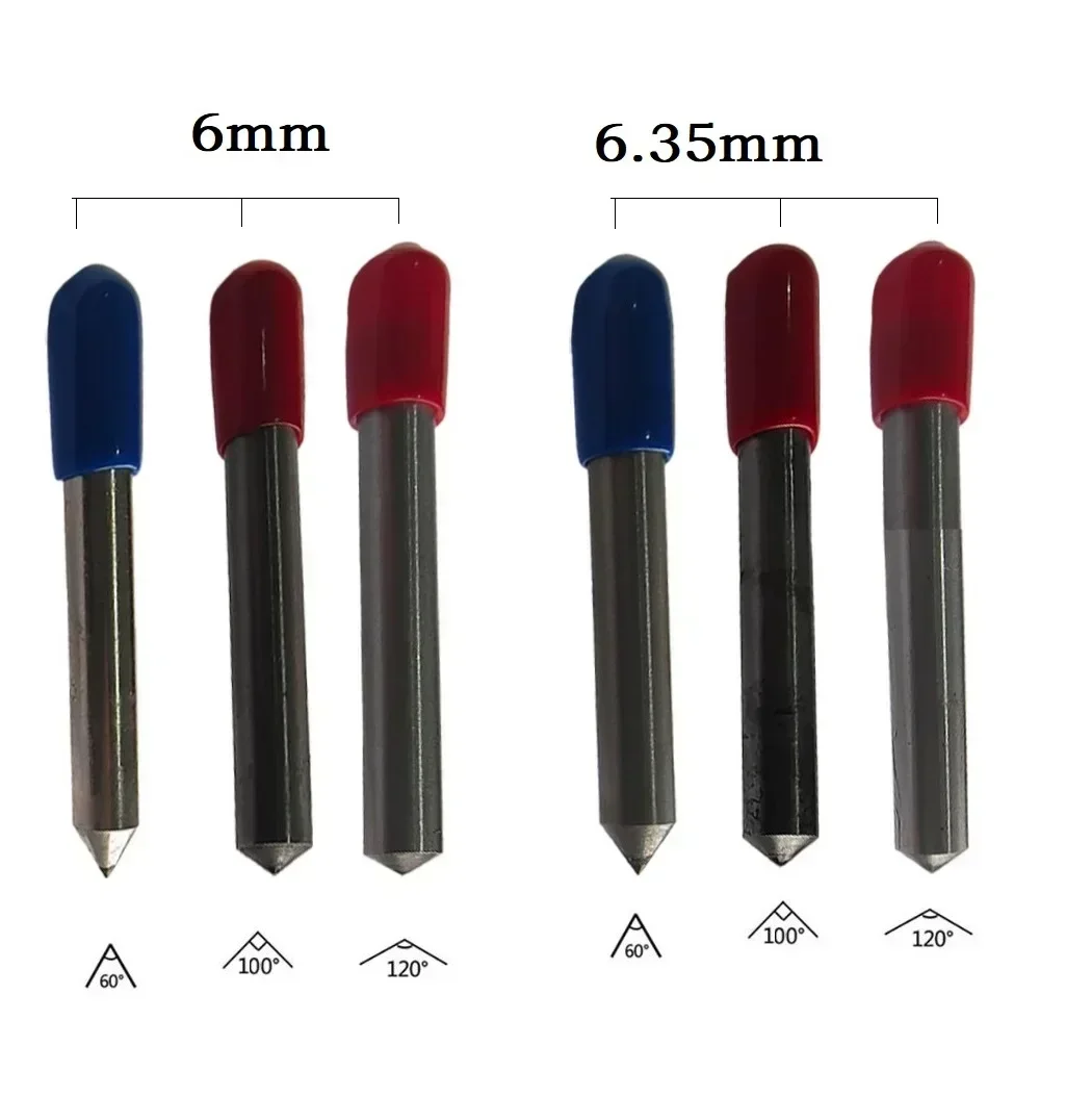 Punta per incisione diamantata da 6 mm 6,35 mm Punta per intaglio Fresa CNC 60 ° /90 ° /120 °   Per utensili elettrici per macchine per la molatura
