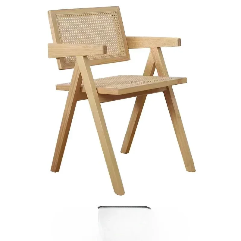 Rattan-woven chairs accommodation hotel home use solid wood dining chair Nordic log armrest back Chandigarh chair rubber wood