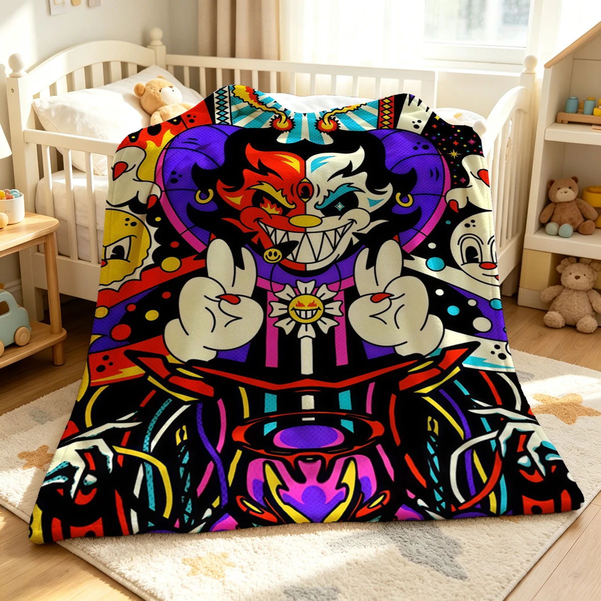 Crazy Carnival Flannel Blanket Warm Soft Halloween Christmas Couch Warm Cozy Decorative Decor Gift for All Season