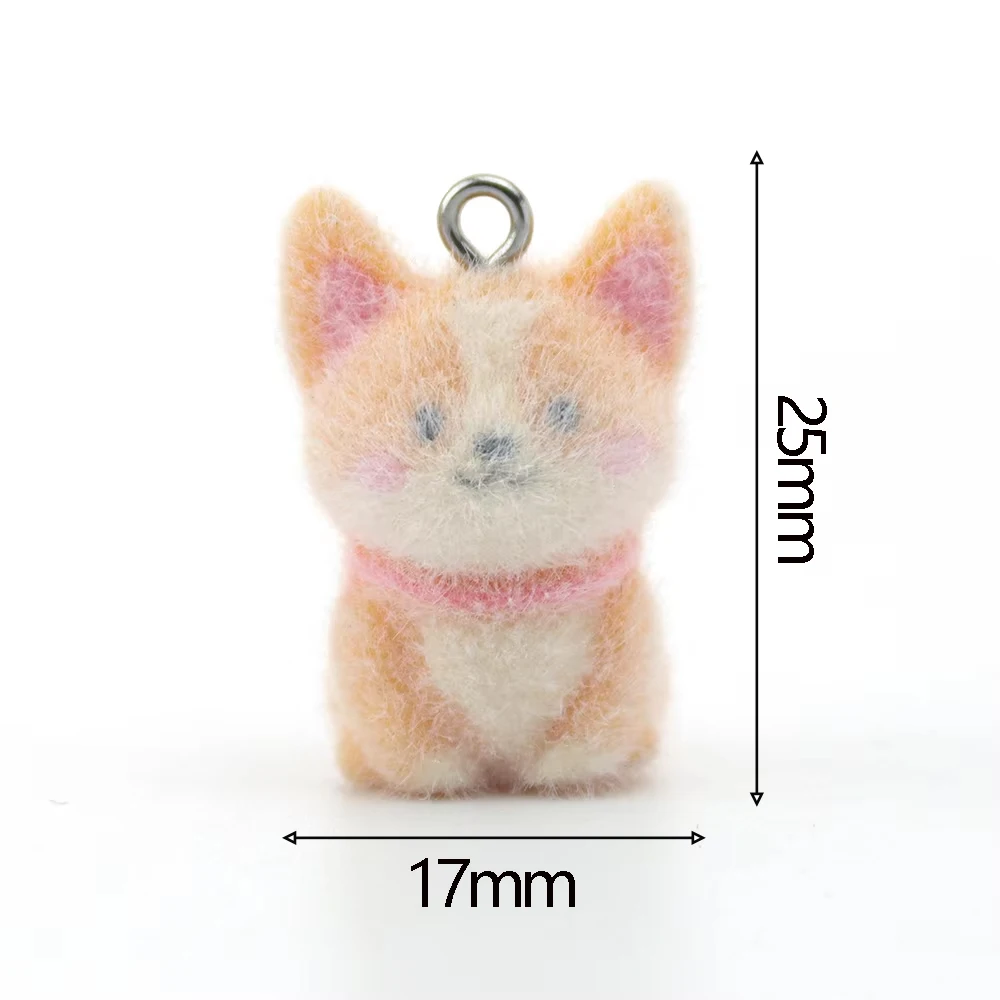 20PCS 3D Resin Flocking Animals Charms Cute Plush Dolls Pendant for Necklace Keychain Making DIY Jewelry Accessories Wholesale