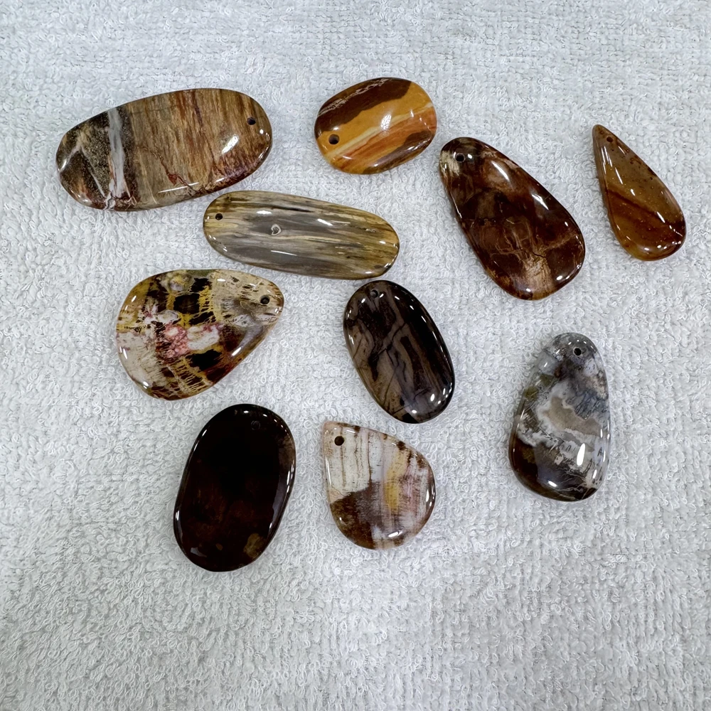 Wholesale 5pcs/pack Real Wooden Fossil Jasper Bead Pendant Mixed 20-45mm petrified wood Semi-Precious Gemstone Jewlery Pendant