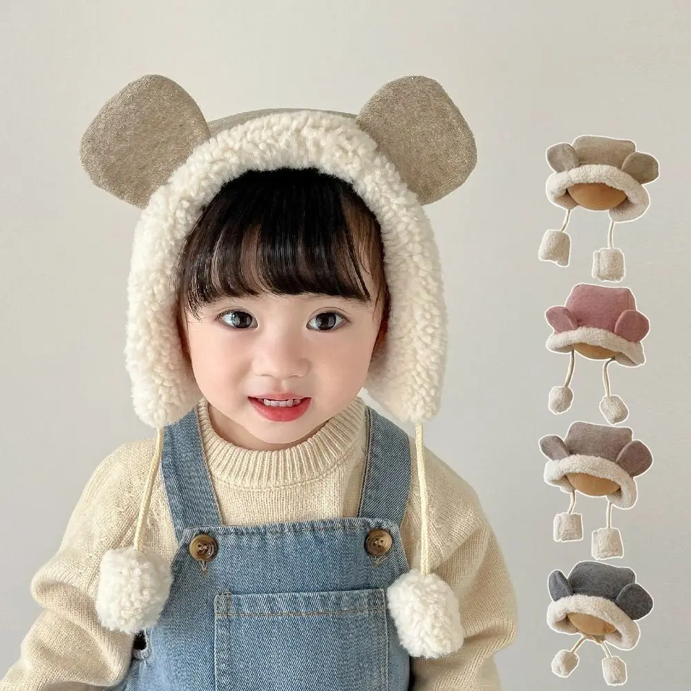 

Kawaii Cute Bear Ear Hat Fleece Thick Baby Beanie Cap Warm Winter Ear Protection Hat Boys Girls
