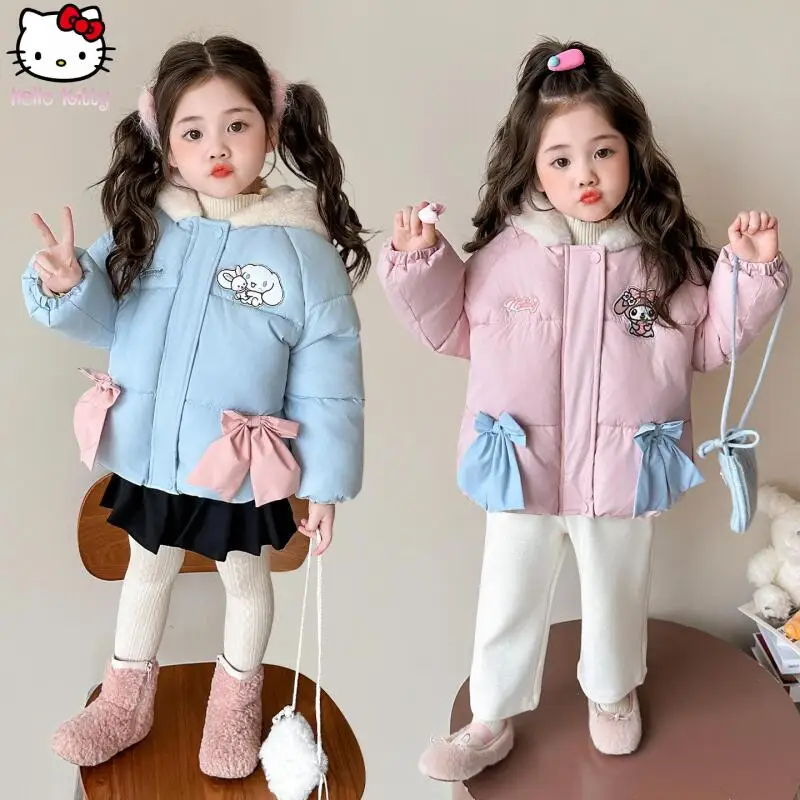 

Детское хлопковое пальто с утолщенным бантом и капюшоном для щенков, зимнее пальто в стиле аниме, новое теплое хлопковое пальто принцессы Kawaii Melody с героями мультфильмов, топы