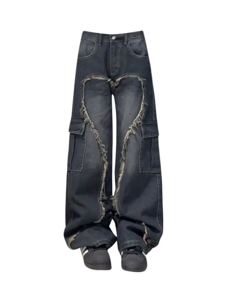 

Spring Summer Retro Cargo Pants Baggy Pockets Casual Streetwear High Waist DenimTrousers 2000s Aesthetic Jeans Hiphop Kpop Tide