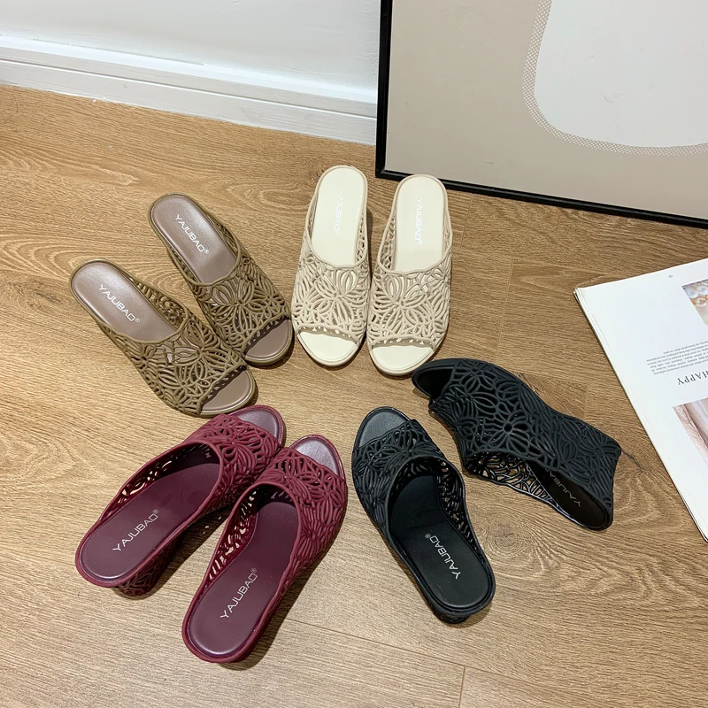 

Summer New Women's Crystal Thi Heel Plastic Sandals Jelly High Heel Slippers Faionable Mom Beach oes Slip-On Casual Sle