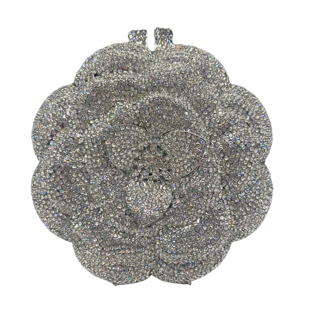 

Клатч с розой и стразами, полый металлический кристалл, ужин, клатч с бриллиантами, женская сумка Bolso Plateado, женская косметичка-органайзер