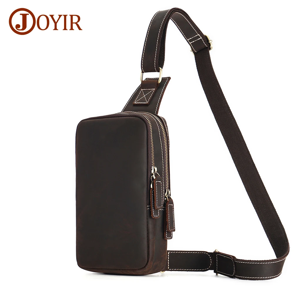 JOYIR Genuine Crazy Horse Leather Men's Sling Shoulder Bag Daypack Travel Hiking Chest Pack Vintage Male Crossbody Bags 