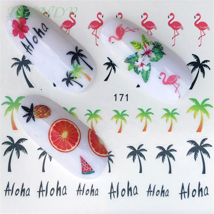 Water sticker for nail art decoration slider flamingo coconut palm tree adhesive design decal manicure lacquer accessoires foil