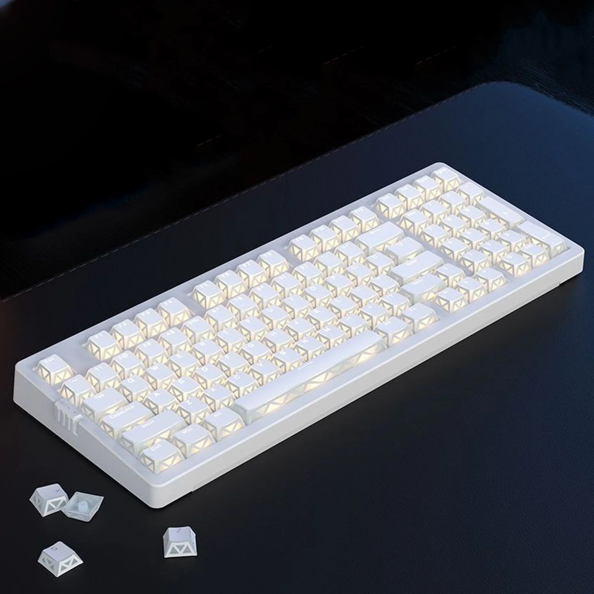 130 Keys Imperial Light Theme Pink White Back-lit Shine Through Cherry Profile Keycaps for 68/87/104/108 MX Mechanical Keyboards