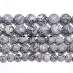 Natural Stone Faceted Map Jasper Round Beads 15