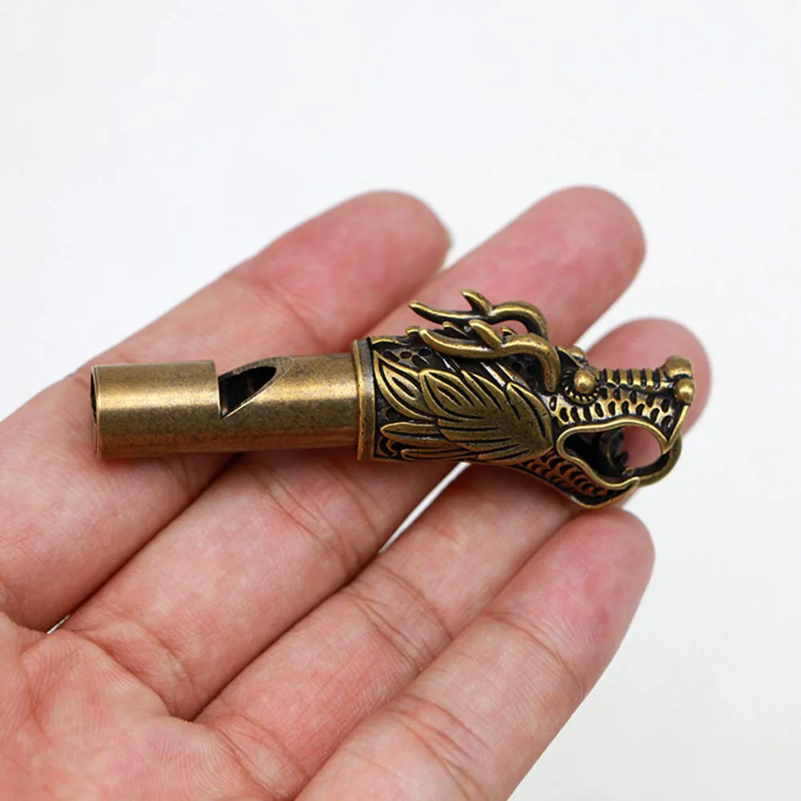 Handmade Brass Dragon Head Emergency Whistle Loud Survival Whistle Keychain