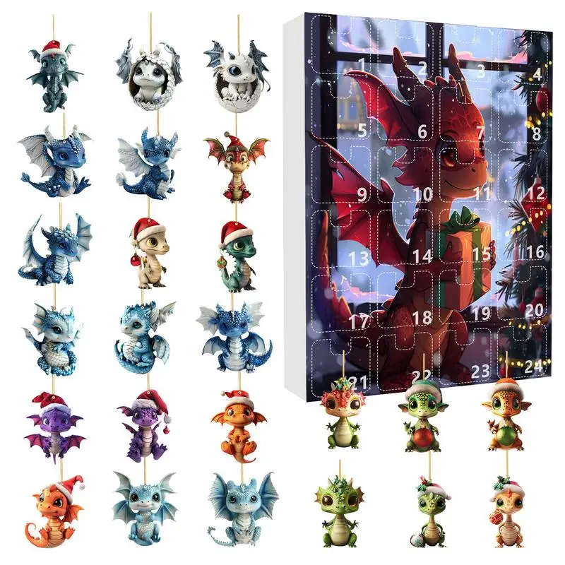 

Christmas Dinosaurs Advent Calendar Gift Box 2D Flat Acrylic Christmas Pendants Set 24 Day Christmas Countdown Calendar Box