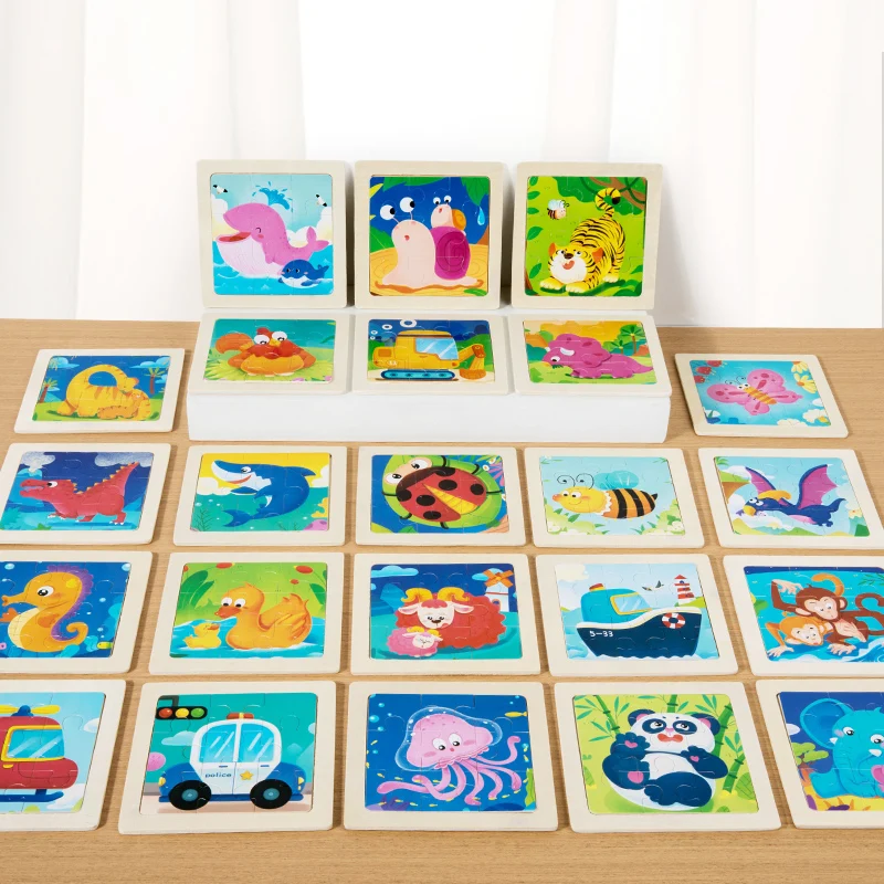

Montessori Colorful Wooden Marine/Animals/Vehicles Puzzle Jigsaw Early Educational Toy with Vibrant Illustrations Puzzles Gifts