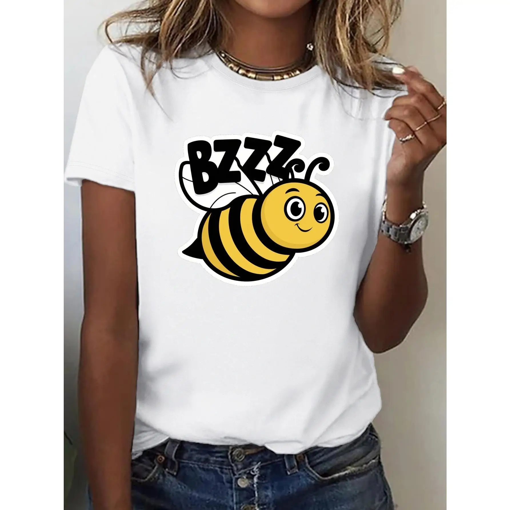 

BZZZ Bumble Bee T-shirt Women Funny Insect Graphic Cute Cartoon Tee Summer Garden Lover