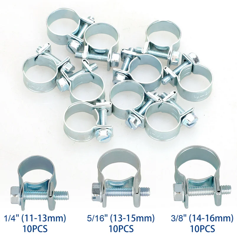 30-Piece Metal Fuel Line Clamp Assortment - 1/4", 5/16", 3/8" Adjustable Hose Clips For Gas Lines