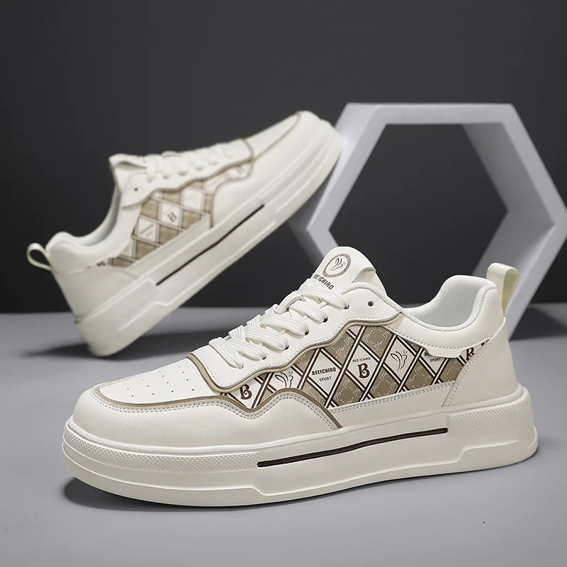 

Новая мужская обувь, кожаная повседневная обувь, трендовые туфли для скейтборда на плоской подошве в клетку, молодежные крутые кроссовки на шнуровке