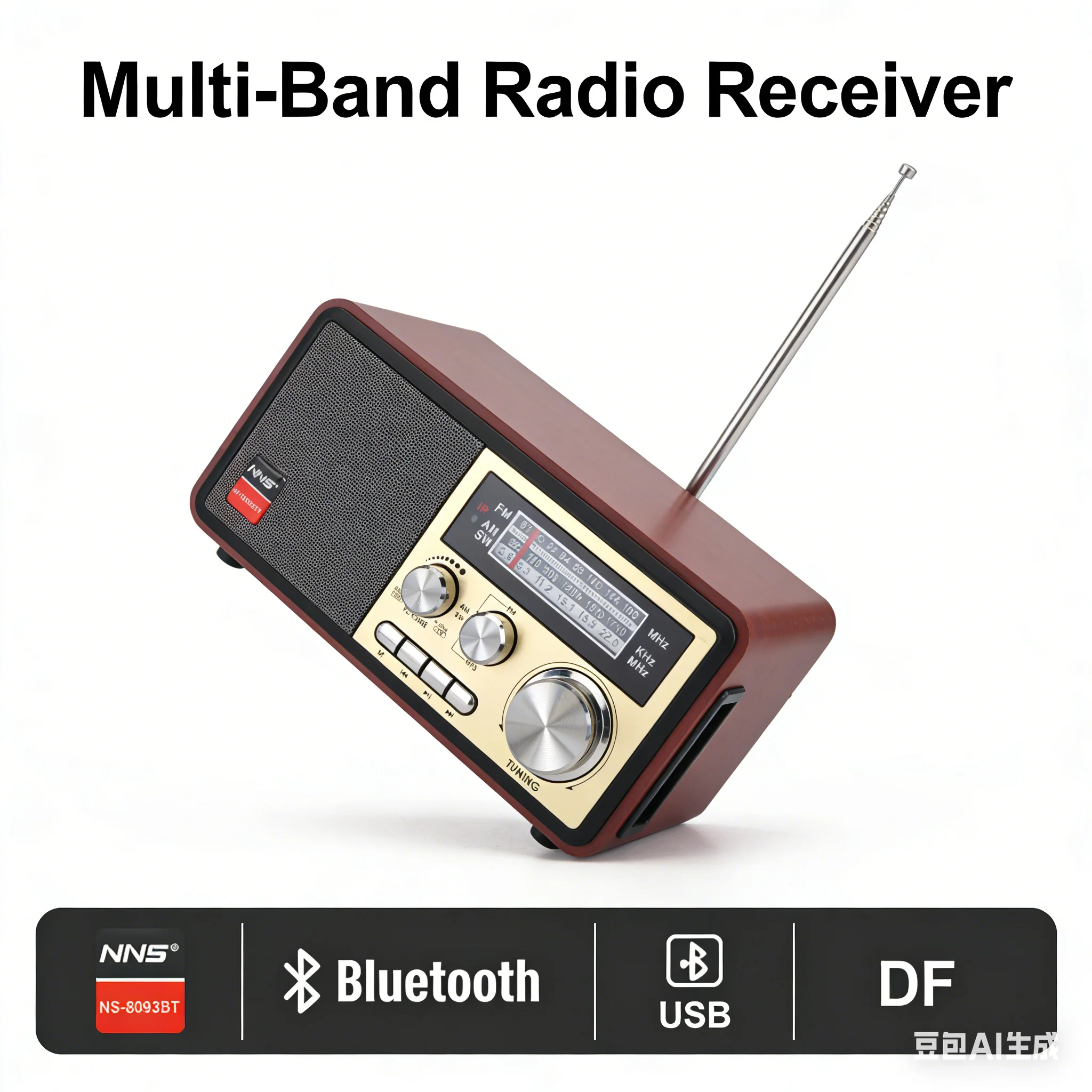 Vintage Wood Grain Radio Bluetooth Speaker - 3 Band FM/AM/SW Radio Receiver,Support USB/TF Card/AUX Playback for Home Decoration
