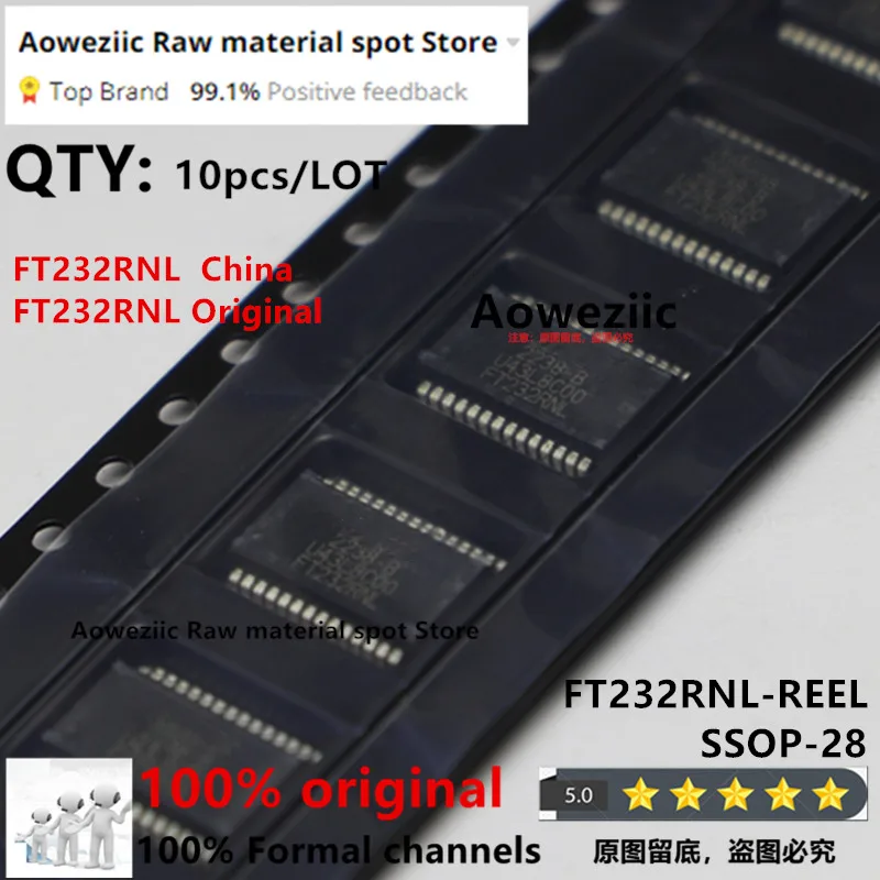 Aoweziic 2022+ 100%New  Original  FT232RNL-REEL  FT232RL SSOP-28  RS232 Chip For Serial Port Conversion