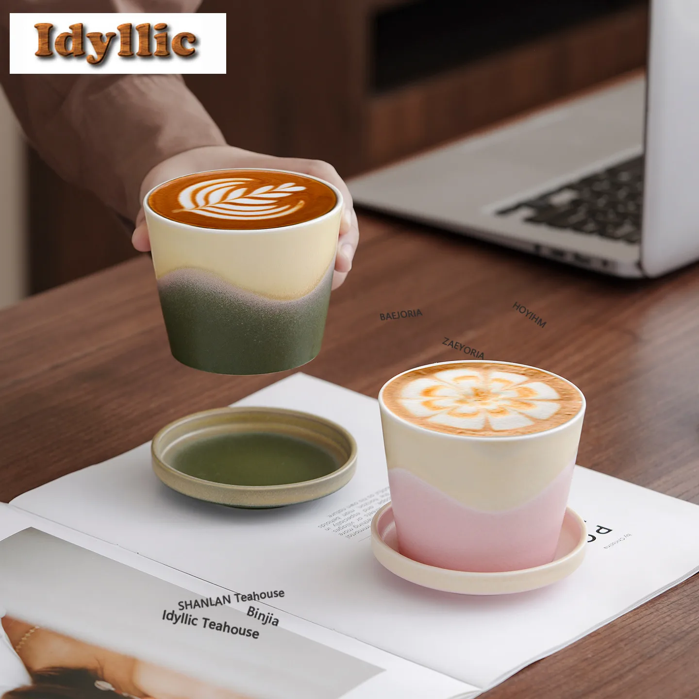 HOYIHM 300ml Gradual Change Straight Coffee Mug Ancient Latte Cereal Mug Afternoon Tea Mug Office Water Cup Teaware Ornaments