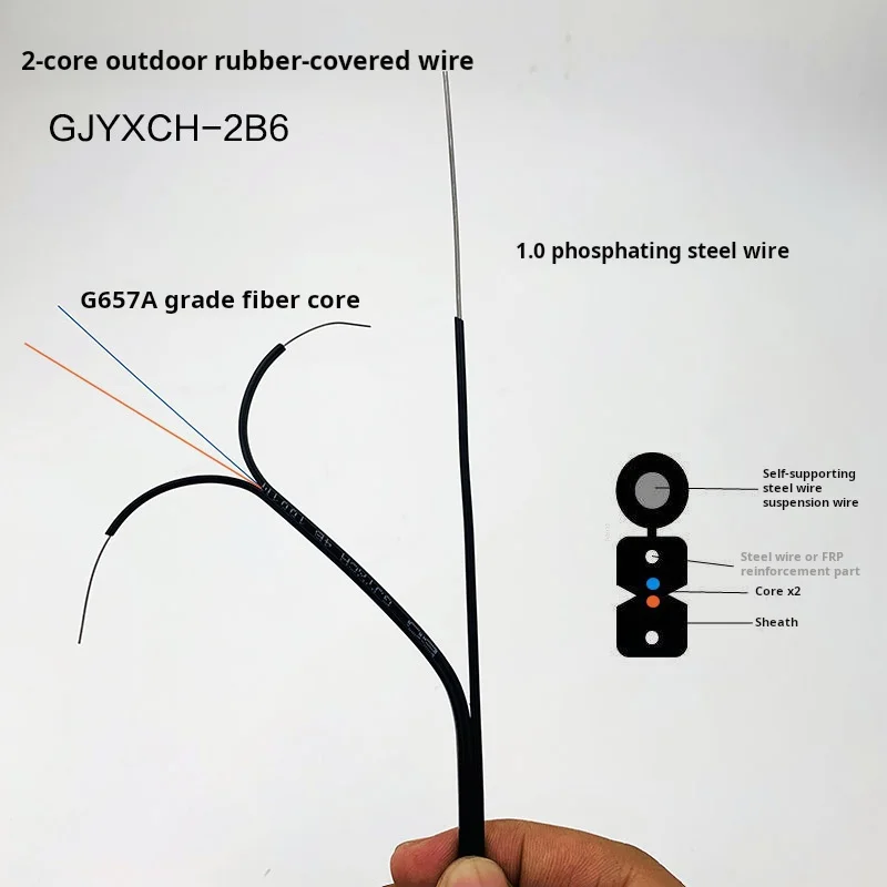 Cable de caída de fibra óptica para exteriores, puente de Cable de parche de fibra, 1/2/4 núcleos, 3 de acero, modo único, sin conector, 50m