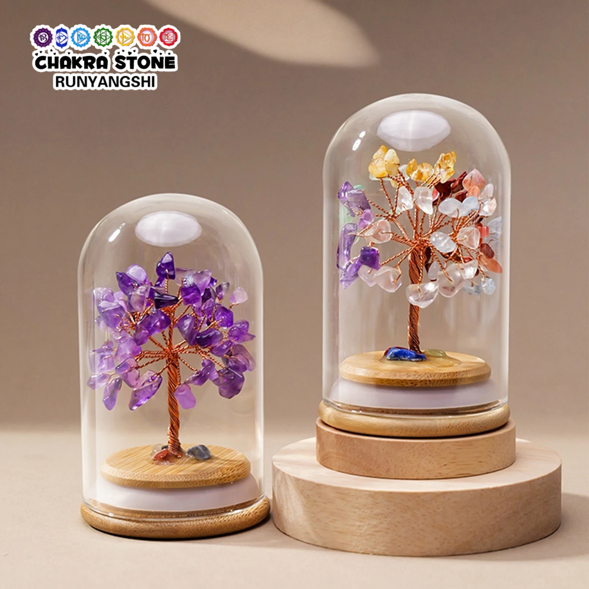1pc natürlichen Kristall Macadam Baum Glas abdeckung Holz basis Wohn möbel Dekoration Home Desk Wohnzimmer Kristall Dekor
