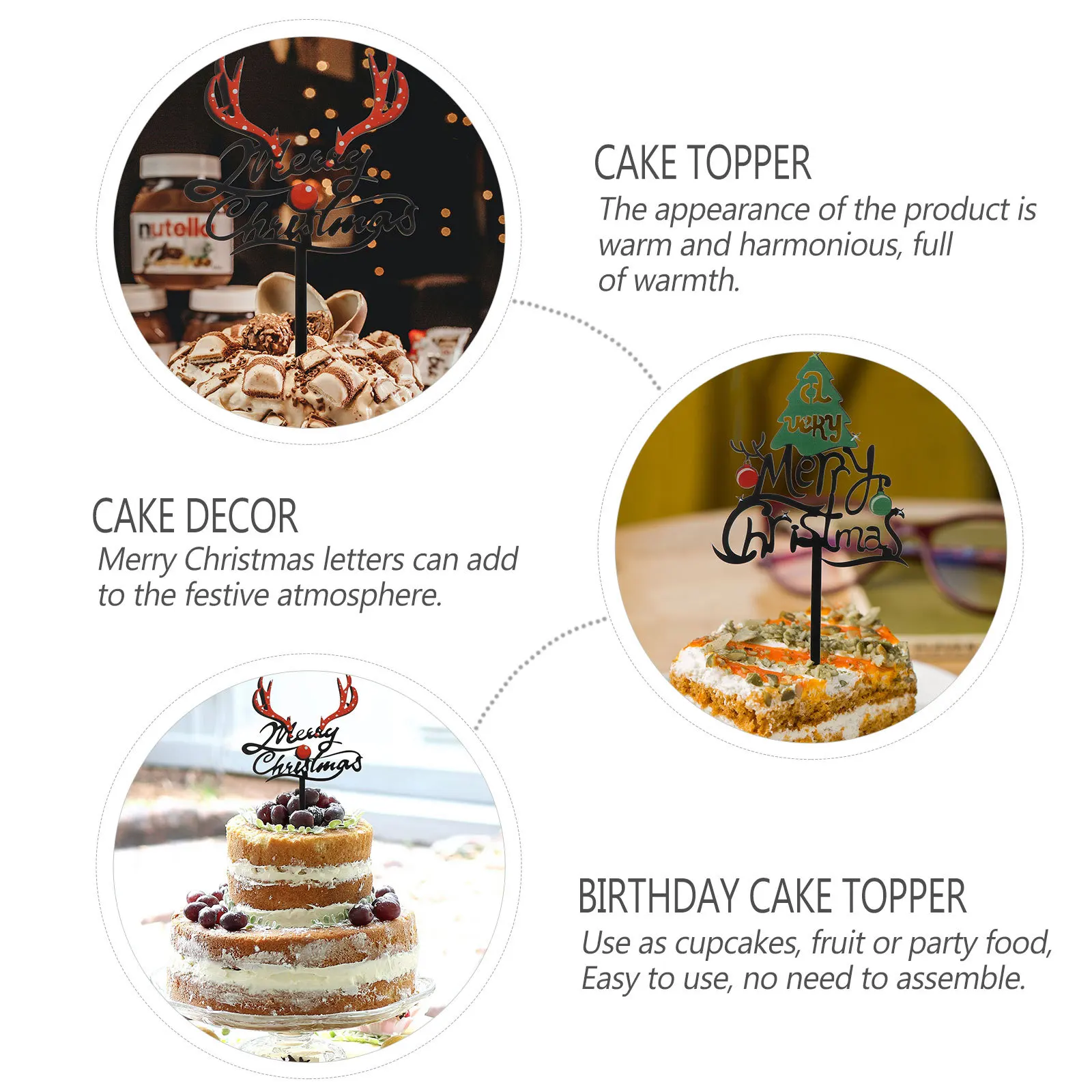 

4Pcs Acrylic Antler Cake Topper Xmas Tree Christmas Party Cake Decor Birthday Wedding Dessert Picks Xmas Tree Toppers