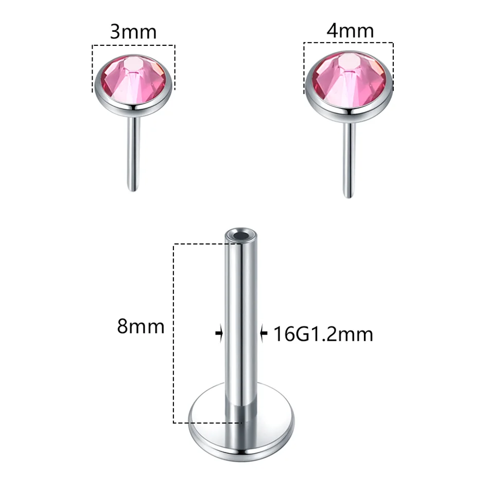 1PCS Titanium Push-in Lip Stud Labret Piercings Threadless Opal White Stud Earrings Zircon Tragus Helix Piercing Jewelry