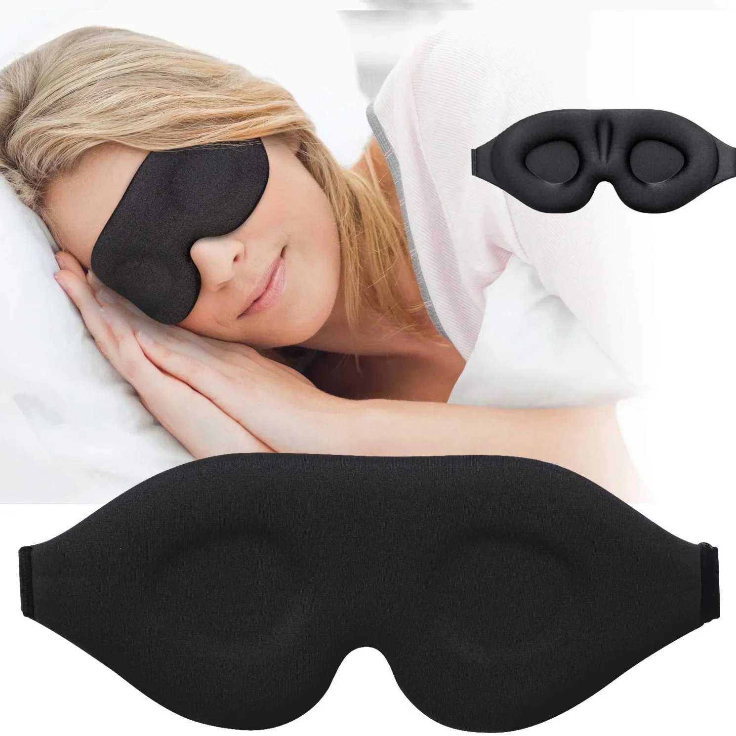 3D Sleep Eye Mask, Adjustable Breathable Eye Mask, Soft Light Blocking Eye Mask, Suitable for Travel, Airplane, Office, Home