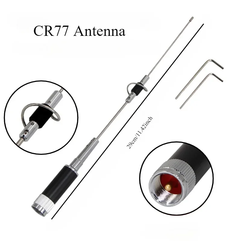 CR77 High Gain Antenna Dual Band FM VHF UHF 144/430 MHz UHF PL259 Stainless Steel 100W 29cm Wireless Mobile Radio Mast