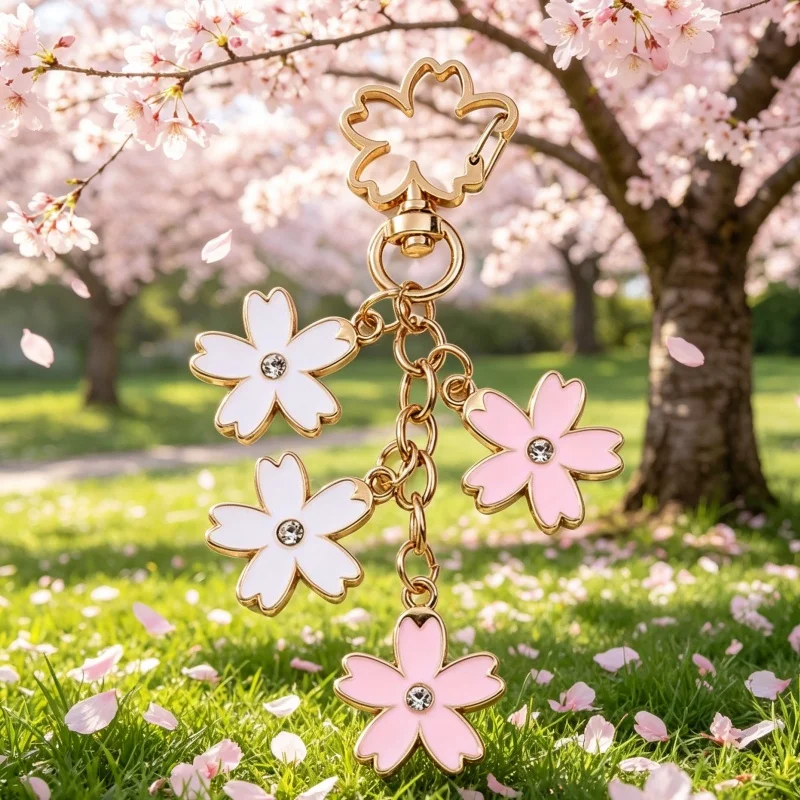 1 Stück niedlicher rosa-weißer Blumenanhänger, hübscher, schöner Pflanzen-Frühlings-Schlüsselanhänger für Frauen und Mädchen, handgefertigt, gutes Geschenk, Schmuck