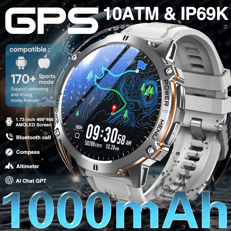 

2025 New 1000mAh Battery Military T-Rex 3 Bluetooth Call Smart Watch GPS Compass 10ATM Waterproof Swim Sports Smartwatches Men